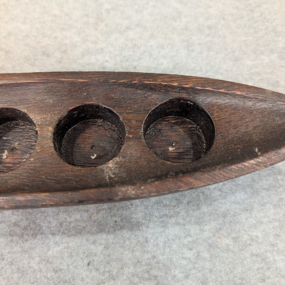 Hand Carved Wood Canoe Tea Light Candle Holder 4 Slot Boat Made in Thailand Dark - Picture 4 of 10